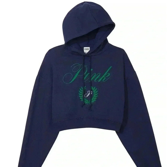 Victoria’s Secret pink Everyday Fleece Cropped Hooded sweatshirt blue 🆕 - Picture 3 of 6
